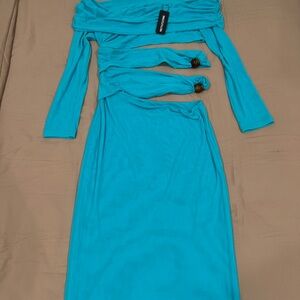 PrettyLittleThing Turquoise Long Sleeve Dress
